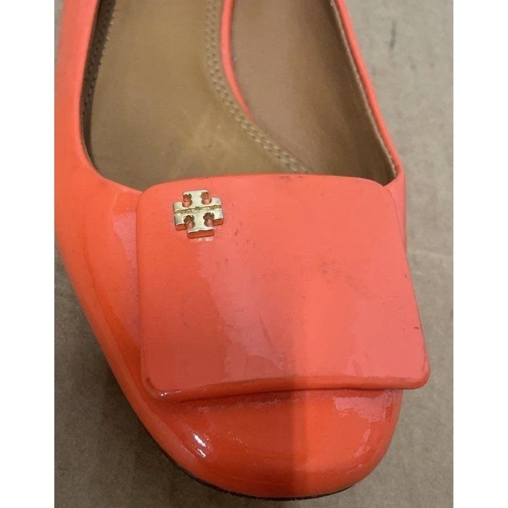 Tory Burch Orange Patent Leather Ballet Flats Square Toe Logo Detail Women 7.5M - Picture 6 of 7